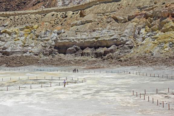 The main attraction of Nisyros island (Greek Dodecanese archipelago) is the giant Stefanos volcanic crater - excellent trace of ancient volcanic eruption, still emanating of sulphur aroma and full of bubbling hot mineral springs. Stefanos crater has a diameter of 300 meters.