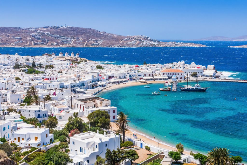 Port of Mykonos Island in the Cyclades, Greece