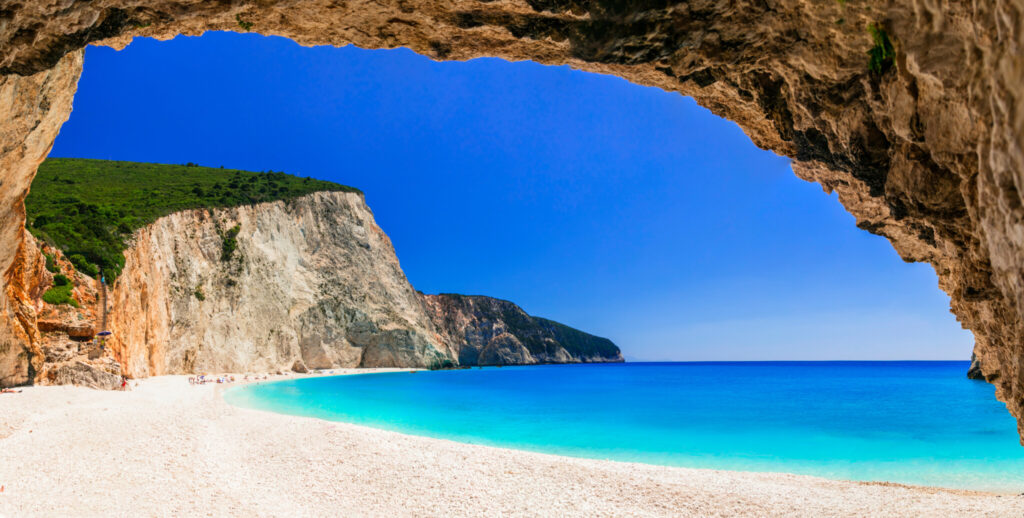 Porto Katsiki beach on Lefkada, white cliffs and turquoise water, Ionian Islands