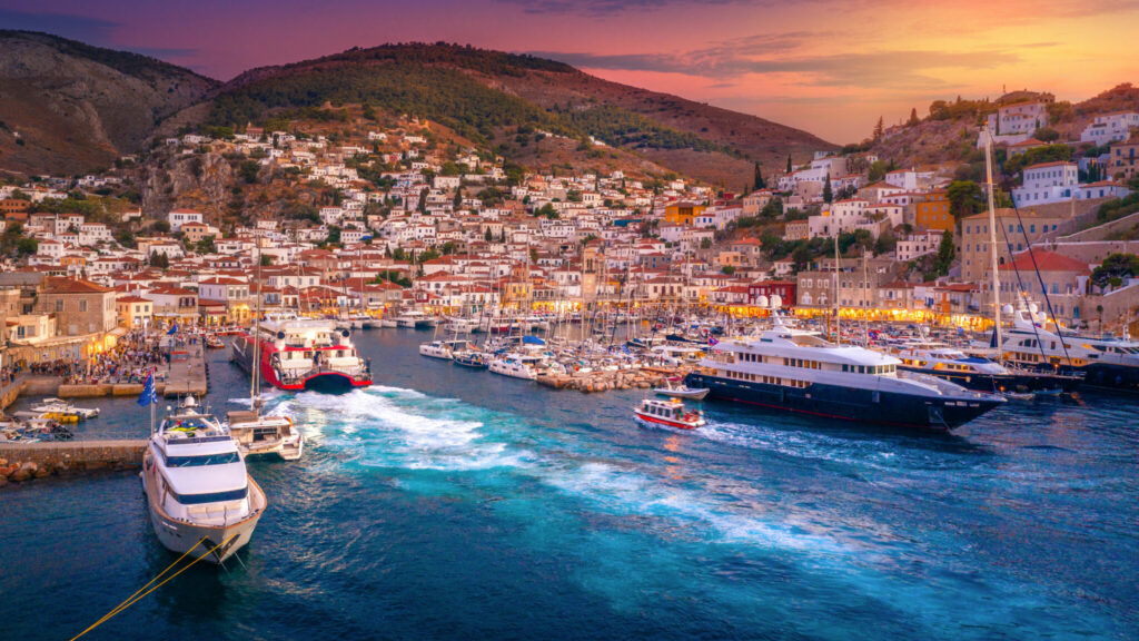 Greece yacht charter - Luxury Charter Boats docked in the Port of Hydra, Greece