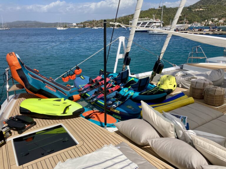 Water Toys on deck on Catamaran Stephanie