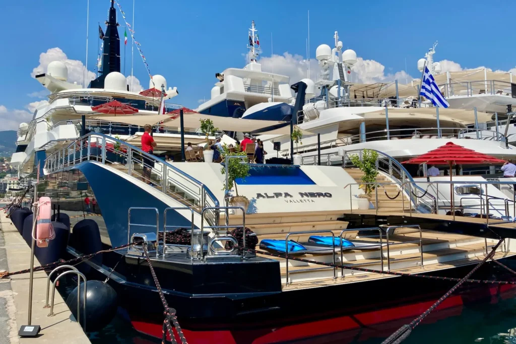 Superyacht ALFA NERO at the MYBA Charter Show, Sanremo, May 2025.