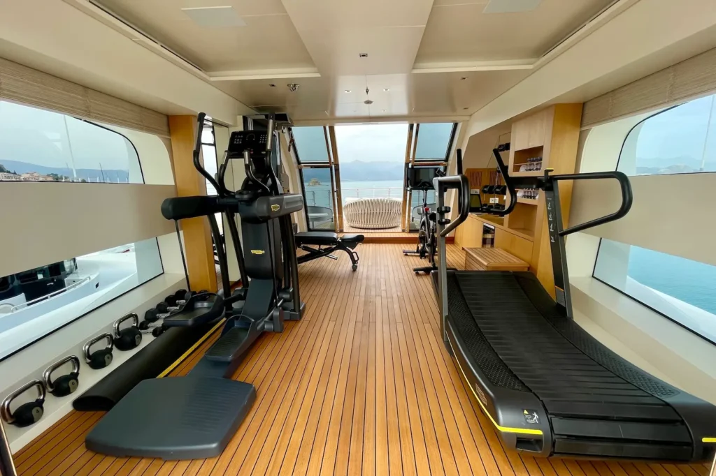 The top-deck gym on superyacht ARTISAN, May 2025.
