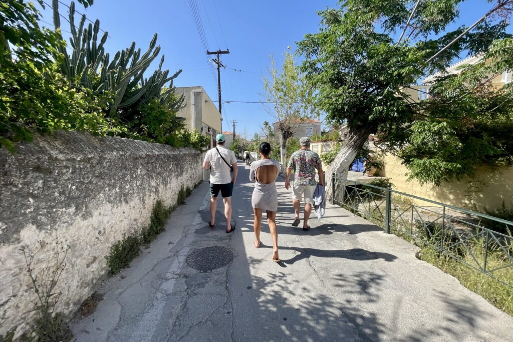 Guests from motor yacht ANKA walking around Spetses old town
