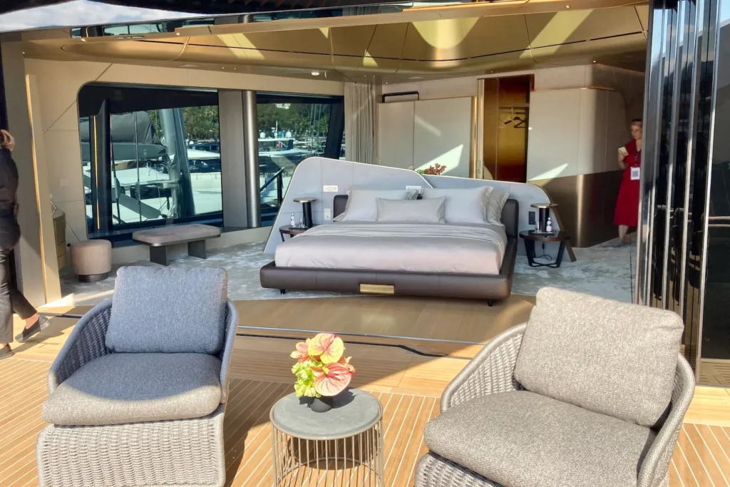 Superyacht THIS IS IT master cabin, MYBA Yacht Show 2025, Sanremo, Italy