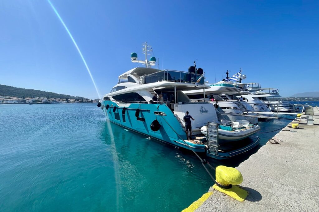 Motor yacht ANKA docked at Spetses, Greece