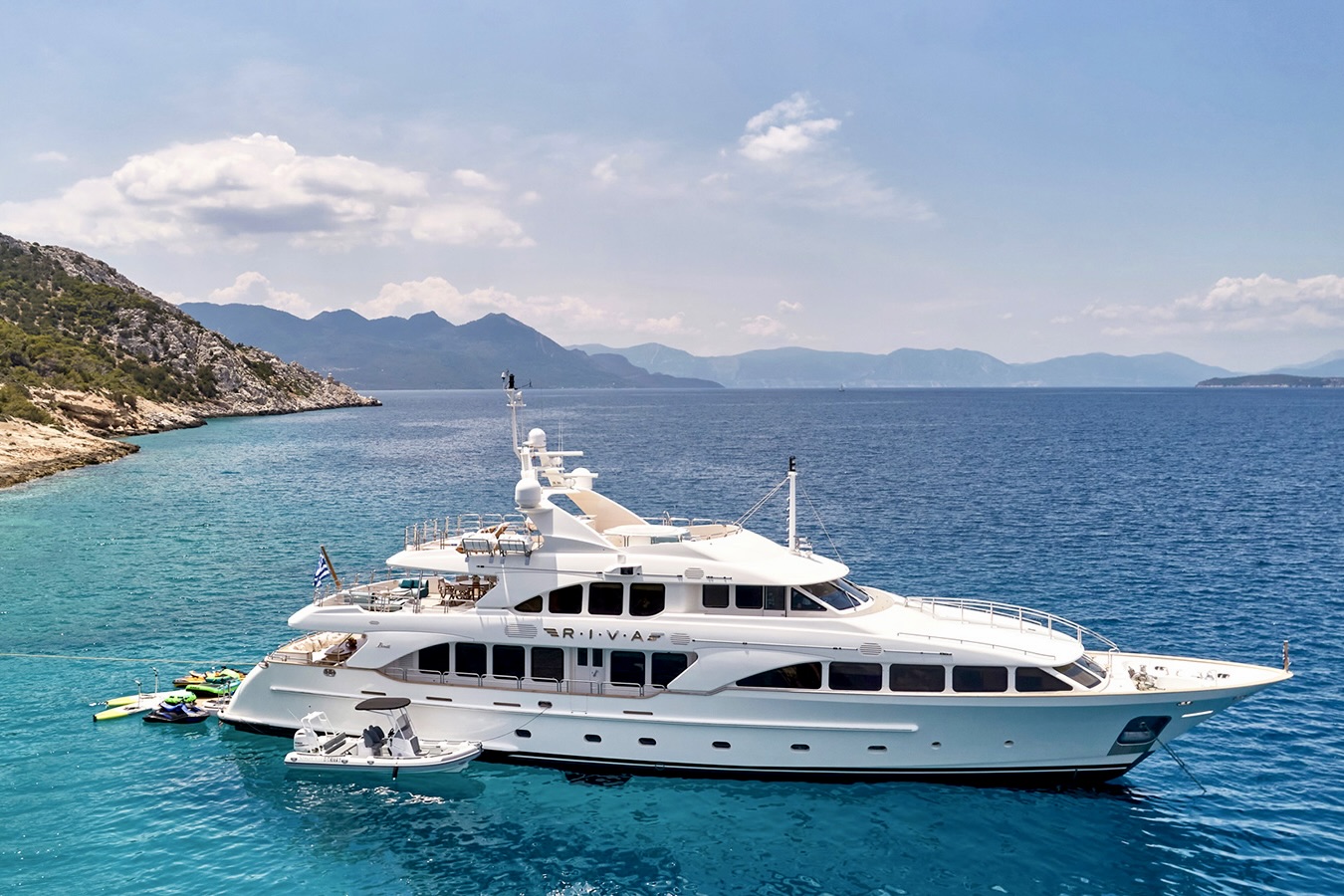 Luxury motor yacht cruising in Greece