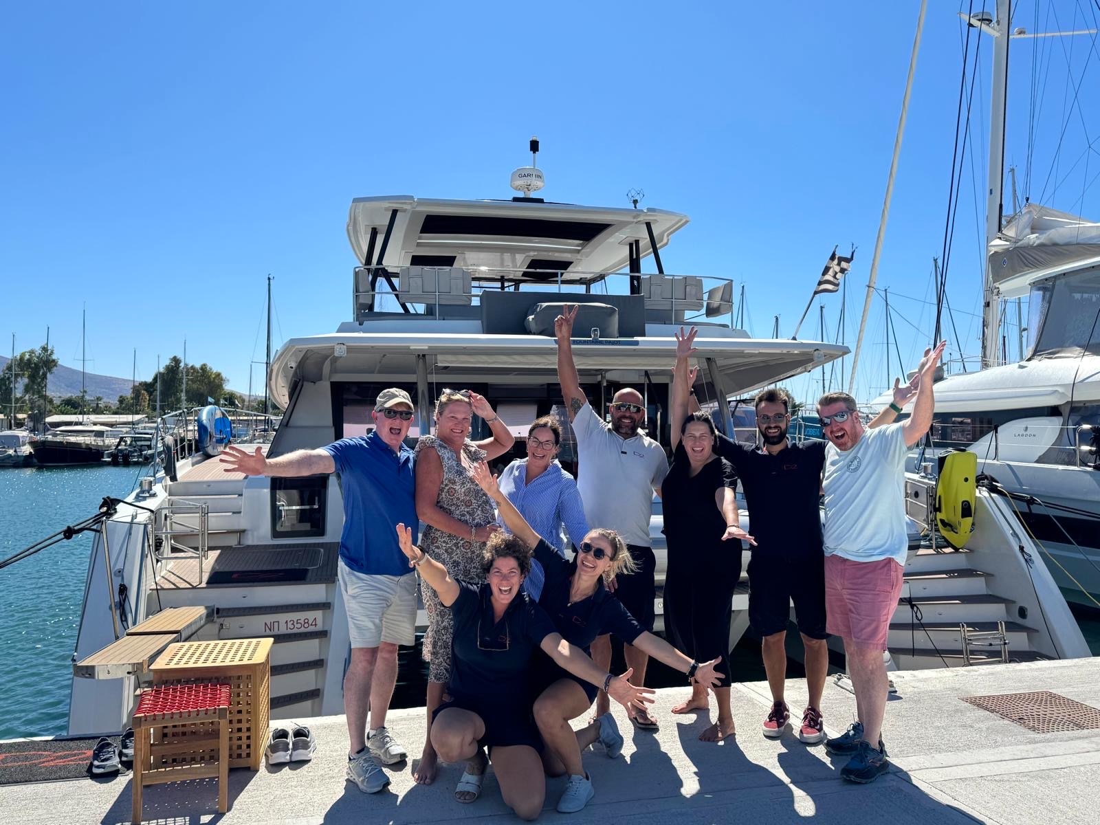 Guest group on a catamaran in Greece
