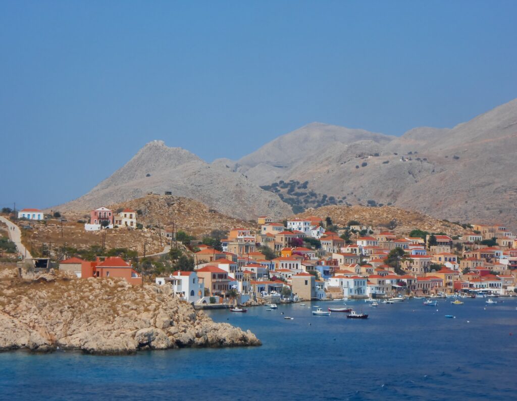 Emborios harbour on Halki (Chalki), Dodecanese. Photo: Enpatrais, CC BY-SA 4.0