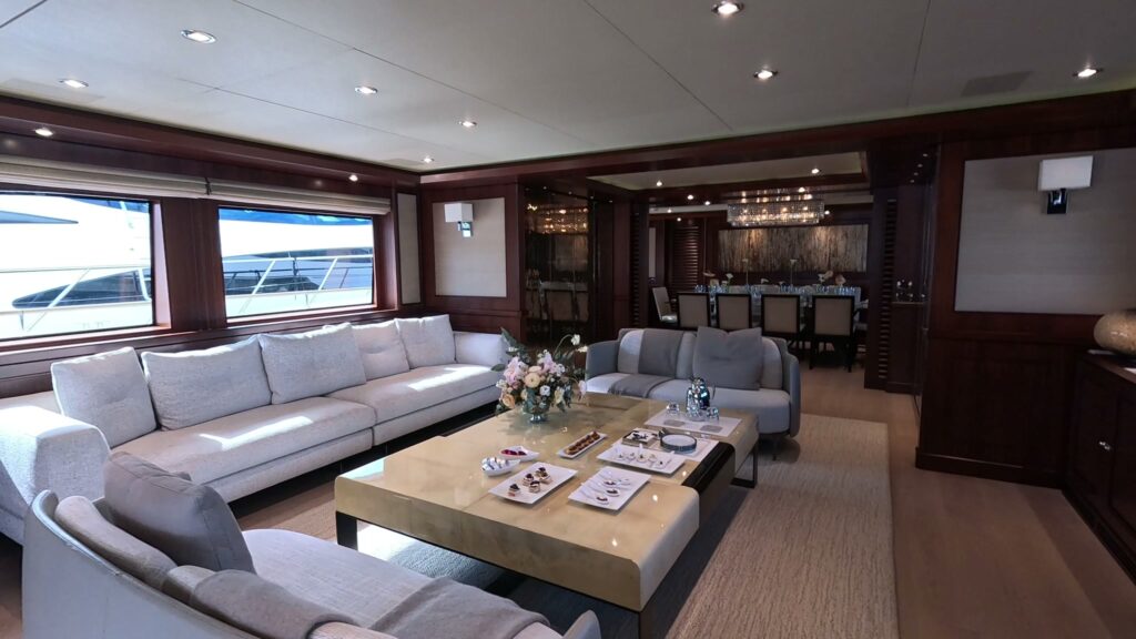 The main saloon of the 141 ft CRN motor yacht PALATIAL