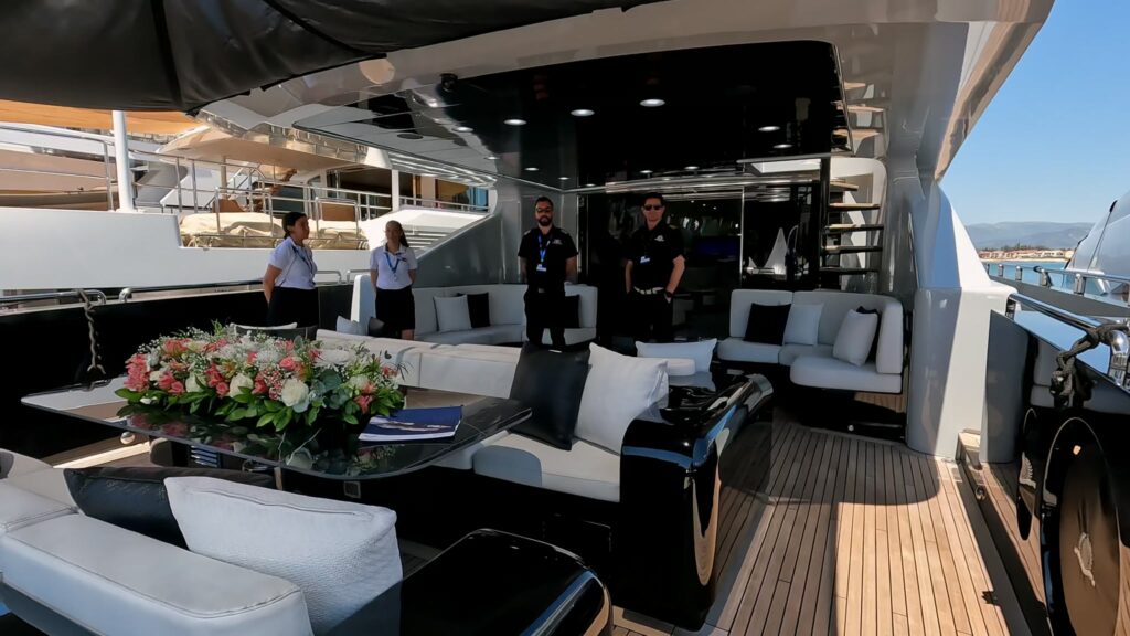 The aft deck of the 138 ft Codecasa motor yacht ABILITY
