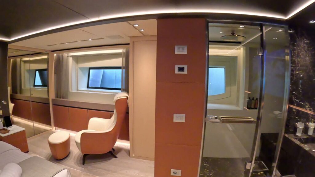 Master cabin seating area on the Sanlorenzo FATSA