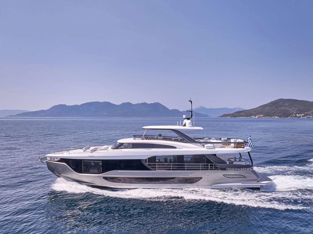 ALADDIN SANE, a 2024 Azimut Grande of 85 feet, under way in Greece