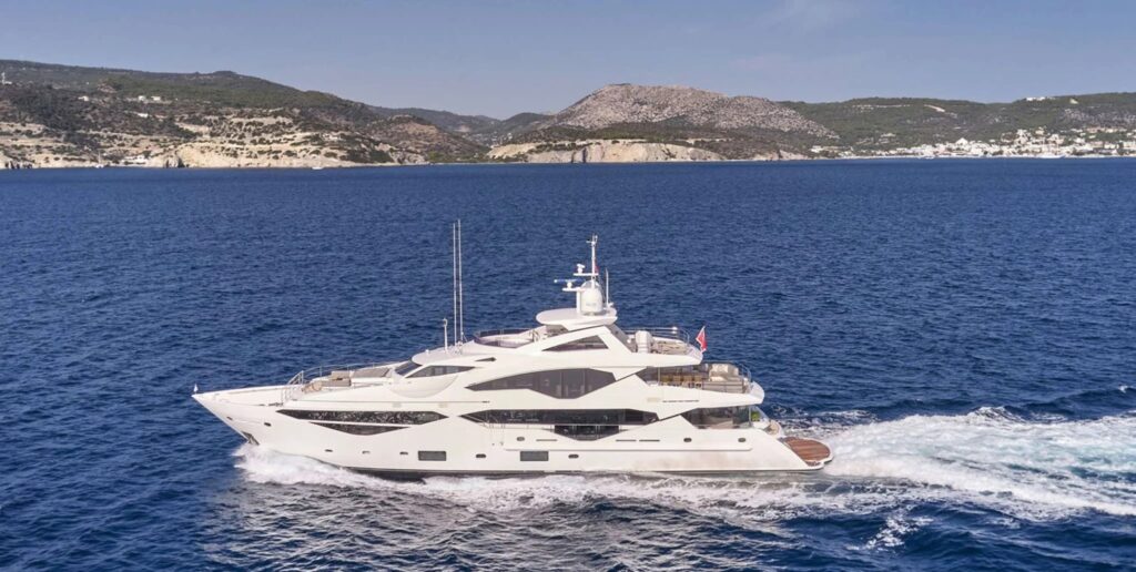 AQUA LIBRA, a 2018 Sunseeker 131, under way in Greece