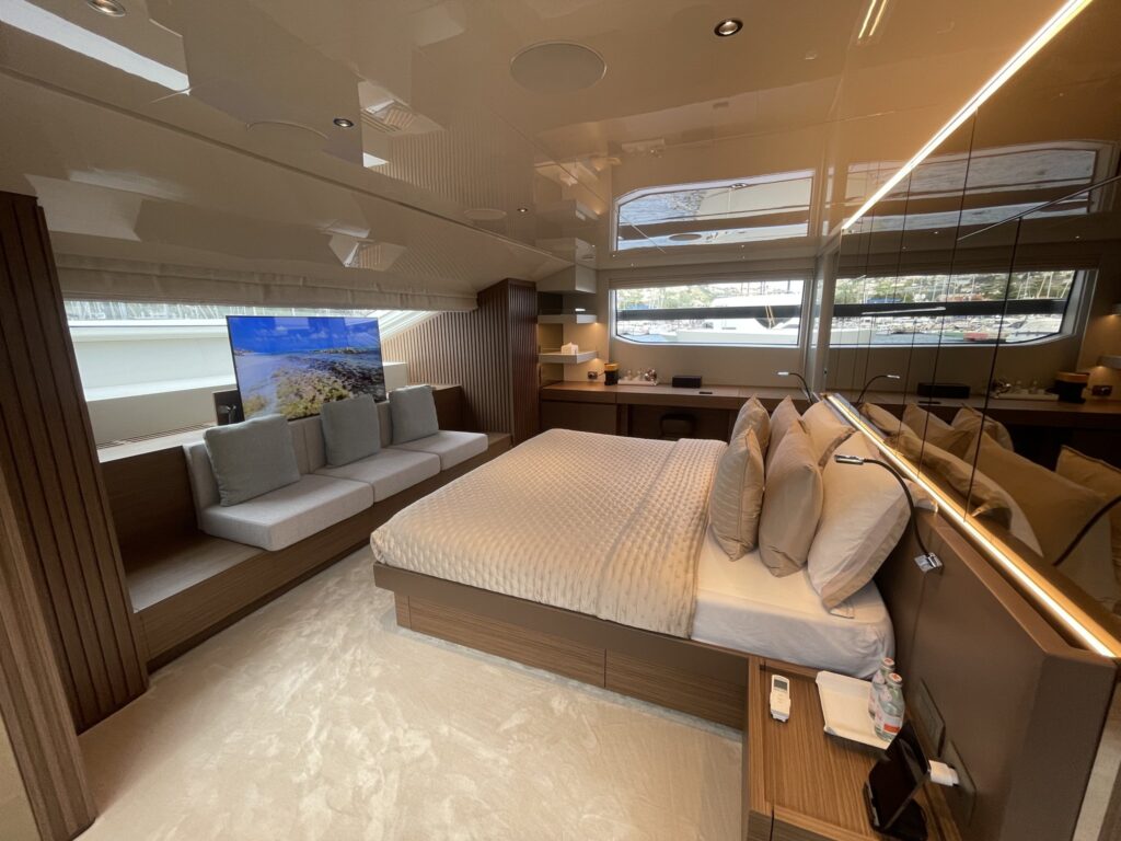 A guest cabin on motor yacht ARESYA, May 2026.