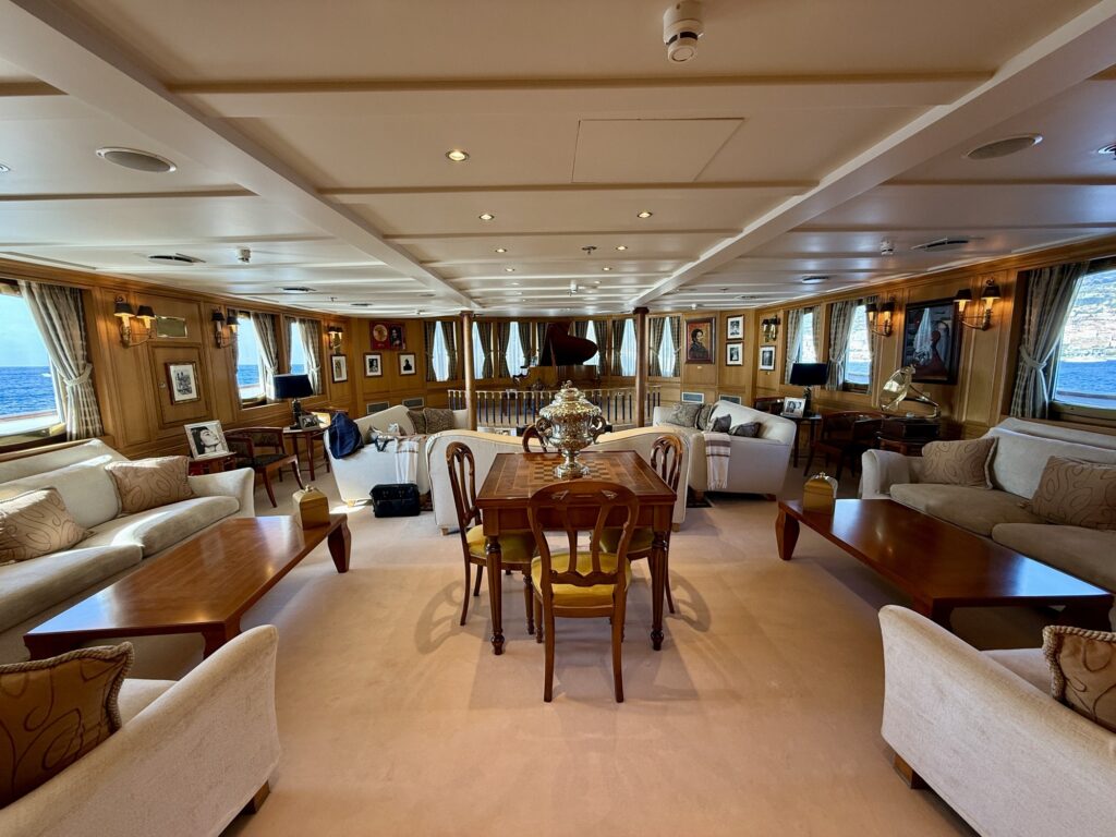 CHRISTINA O, the main lounge and its card table