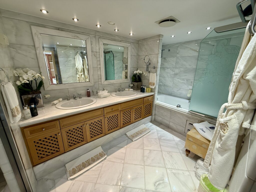 CHRISTINA O, the Onassis Suite marble bathroom