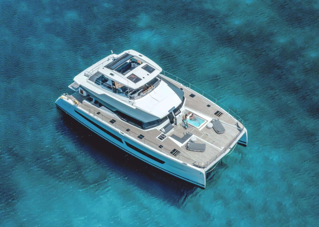 D2, a 2024 Fountaine Pajot Power 67 catamaran, at anchor in Greece