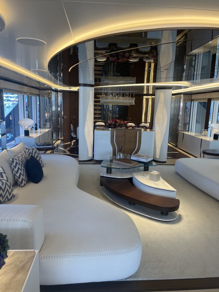 The main saloon of motor yacht ETERNAL SPARK, April 2025.