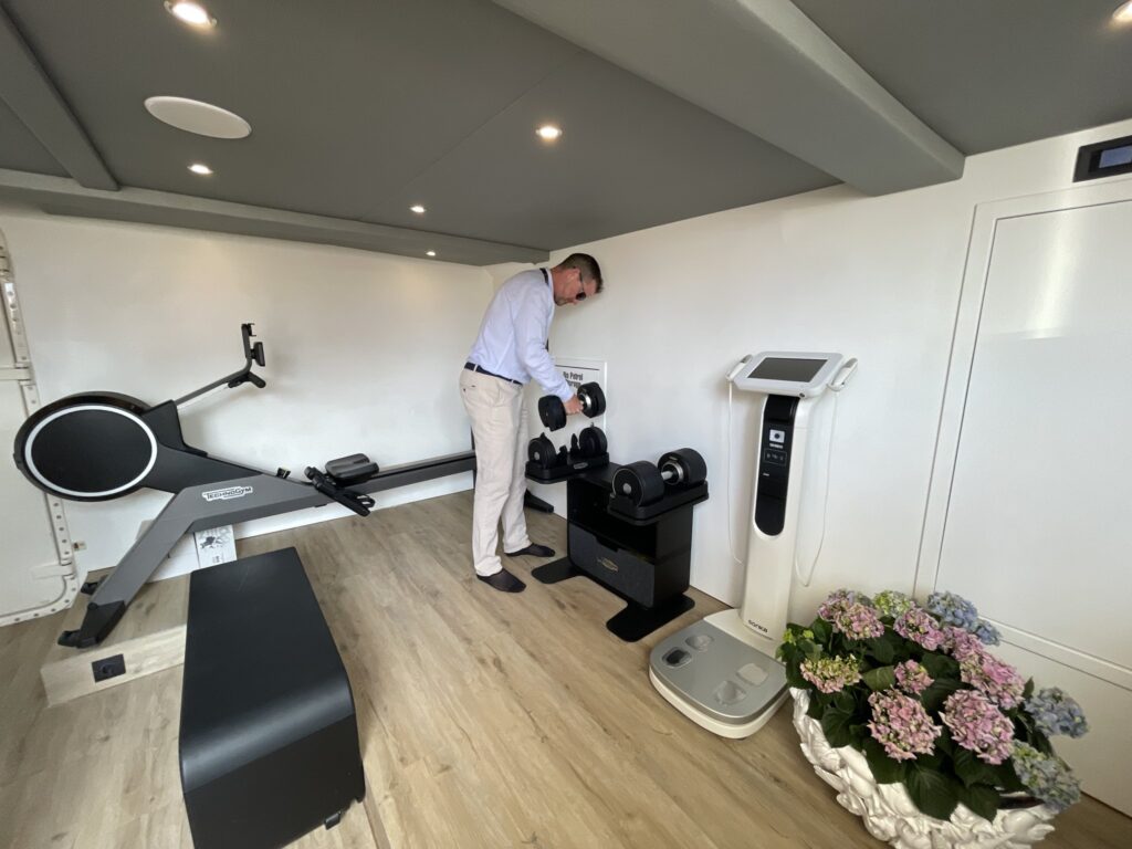 The onboard gym on motor yacht LADY LUNA, April 2026.