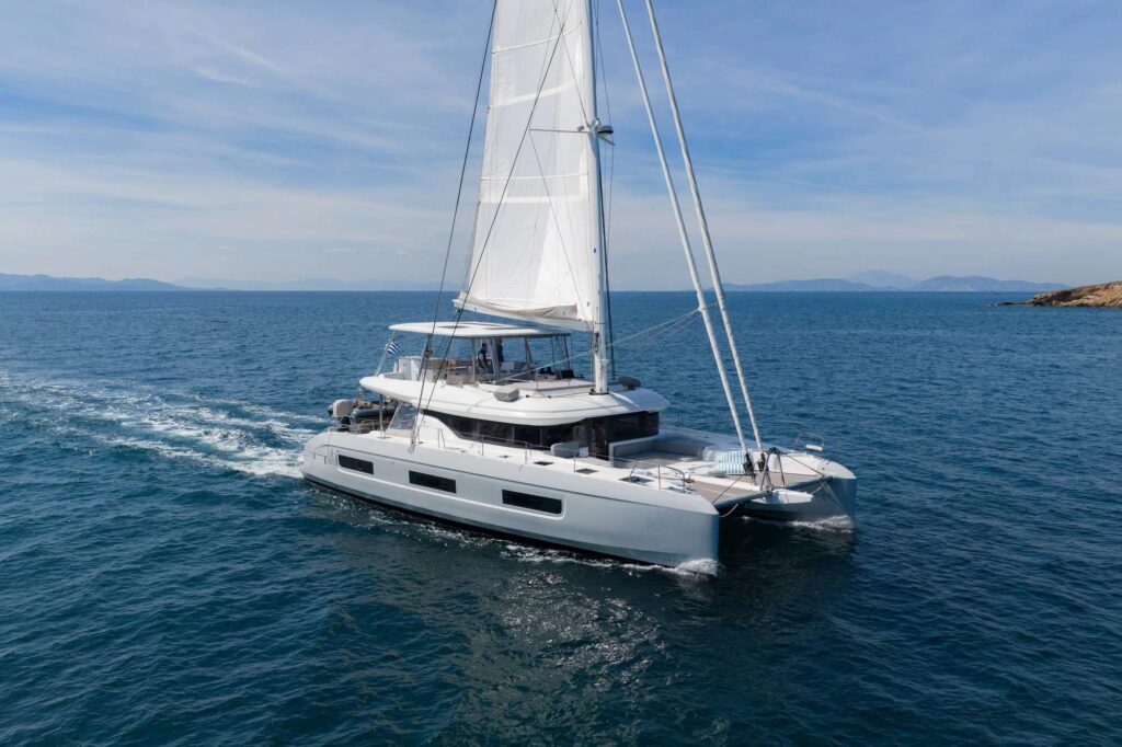 LADY M, a 2025 Lagoon 60 charter catamaran, under sail in Greece