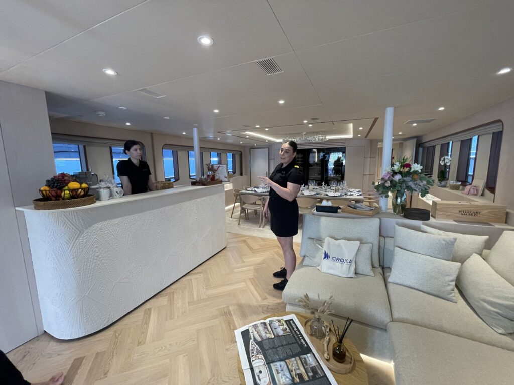 The main saloon of motor yacht MAIA, September 2025.