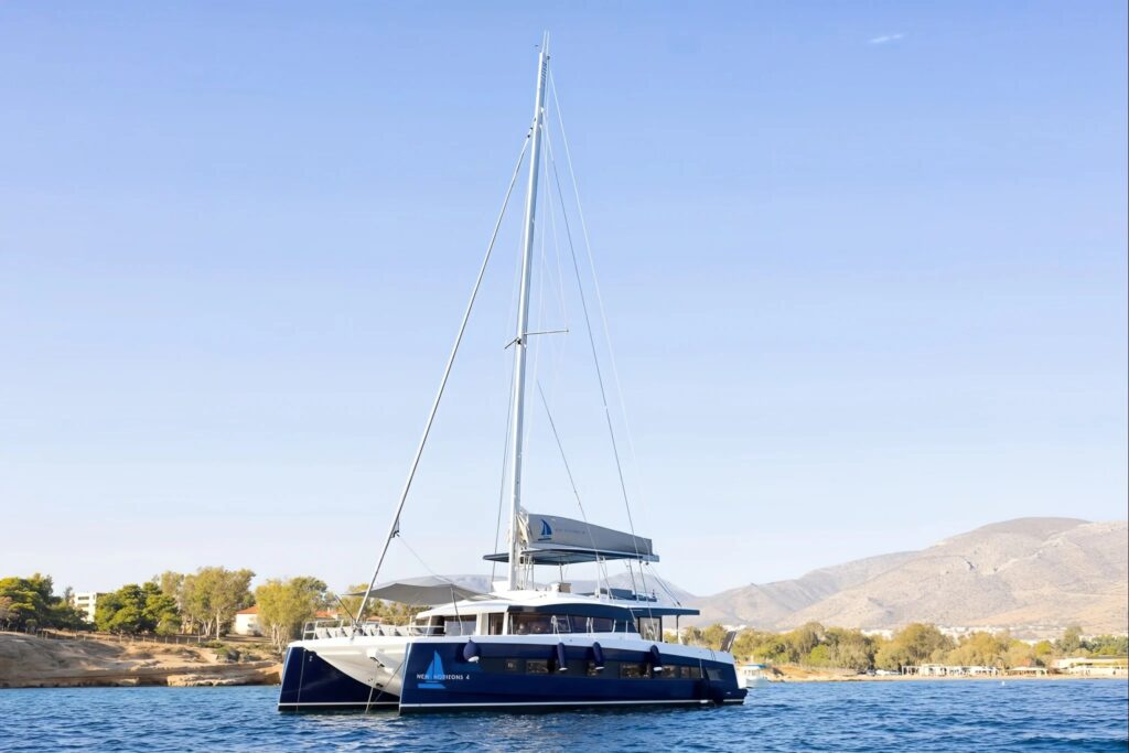 NEW HORIZONS 4, a 2025 Bali catamaran of 57 feet, at anchor in Greece