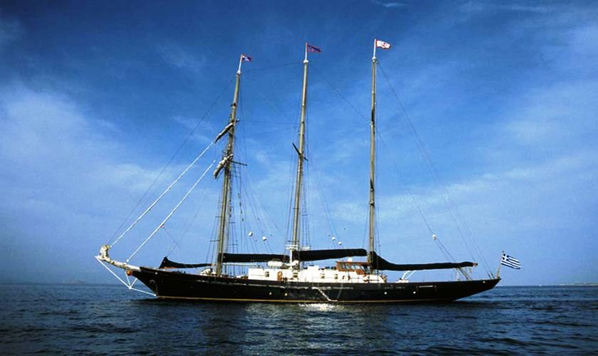 The three-masted tall ship SIR WINSTON CHURCHILL at anchor