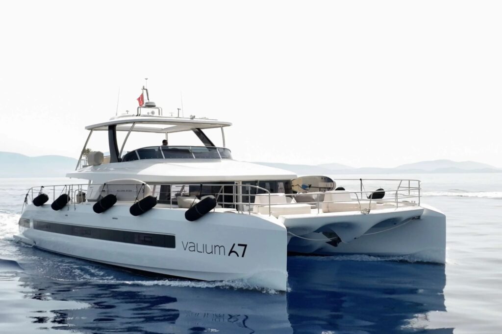 VALIUM 67, a Lagoon power catamaran, under way in Greece