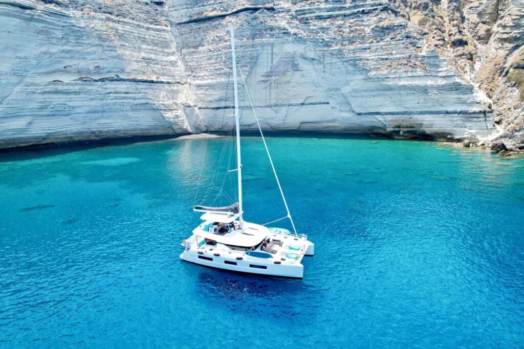 VERINA STAR, a 2023 Lagoon 55 charter catamaran, at anchor in Greece