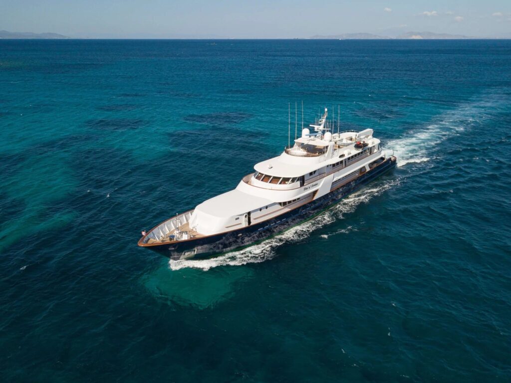 WIND OF FORTUNE, a 171 foot CRN superyacht, under way in Greece