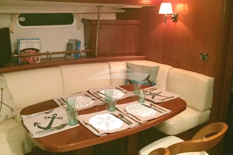 The saloon set up for dining.