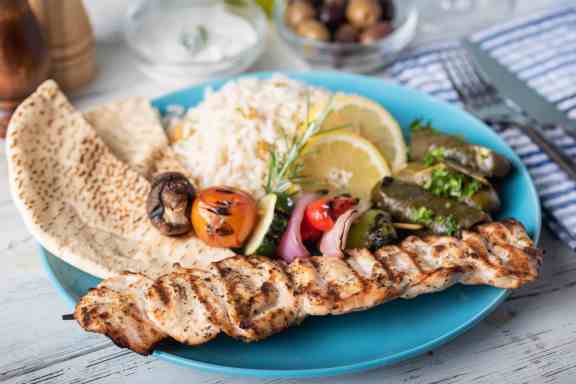 Souvlaki, Pita and Dolmades. Greek food is unpretentious, generous and absolutely delicious.