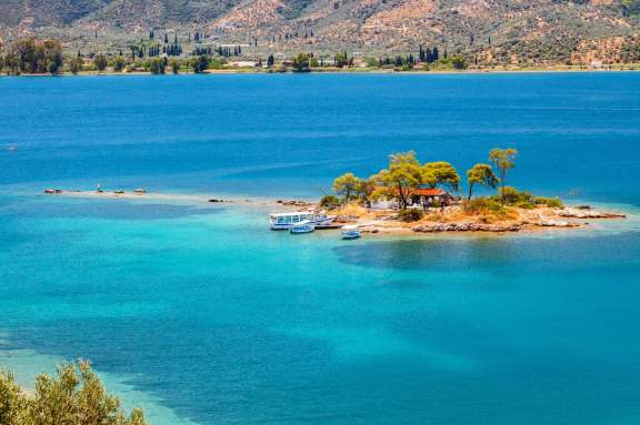Small island off Love Bay in Poros Greece