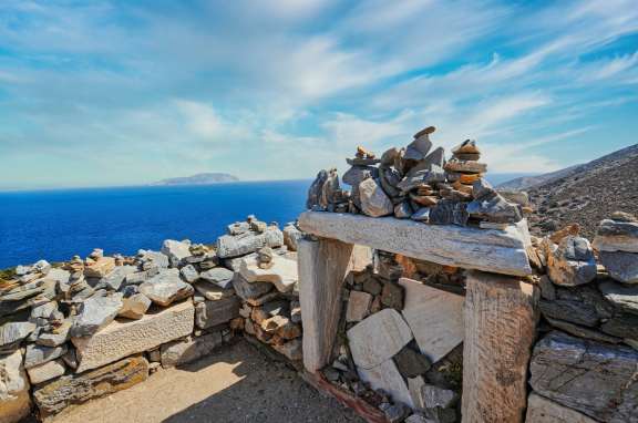 Ruins of tomb of Homer on island Ios in Cyclades, Greece.