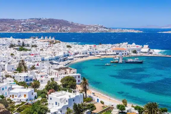 Port of Mykonos Island in the Cyclades, Greece