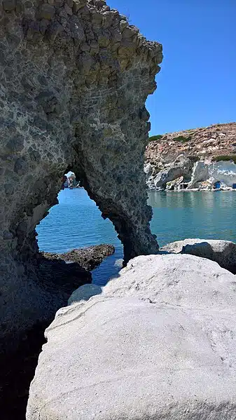 The popular volcanic rock formations of Kimolos.