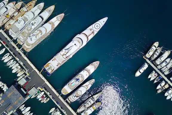 Yachts on dock.