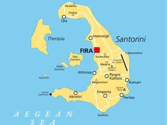 Map of the island of Santorini