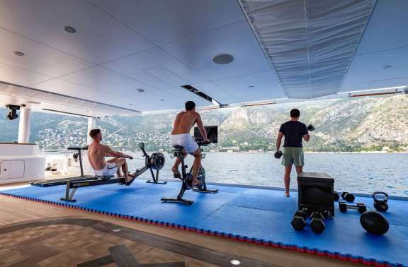 Open deck Gym with stunning view onboard Luxury Motor Yacht CORAL OCEAN
