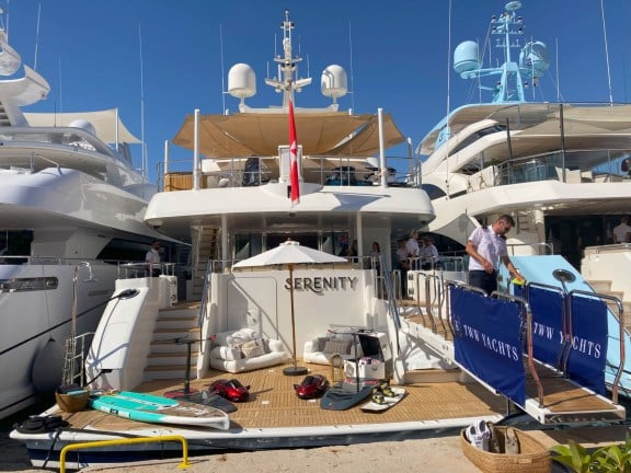 Water Toys on the aft deck of Motor Yacht Serenity, Mediterranean Yacht Show in Nafplion 2024