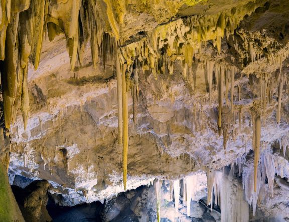 Stalactites seen in the cave of Antiparos in Greece