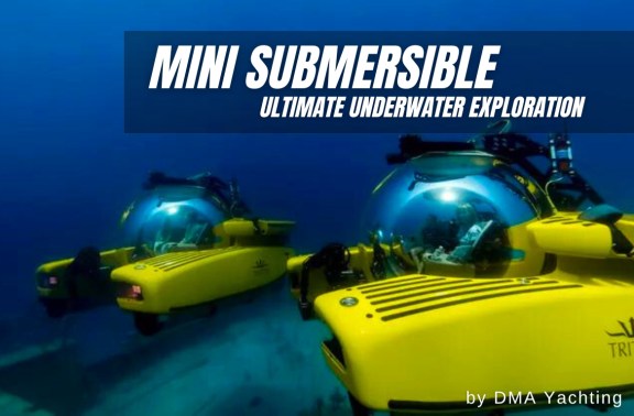 Two mini submersibles engaged in an underwater exploration, vividly capturing the essence of advanced marine exploration. These submersibles, shown in a striking yellow, are equipped with large transparent domes, providing an unobstructed view of the underwater world. This setup is ideal for those looking to delve deep into marine environments, offering a unique vantage point to observe sea life and underwater landscapes that are otherwise inaccessible. The caption 