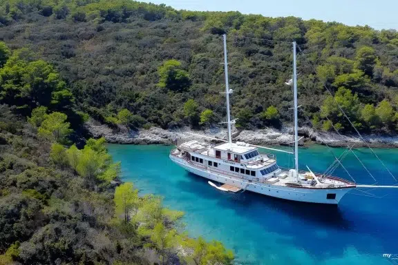 Charter Gulet Corsario anchored in small bay.jpg