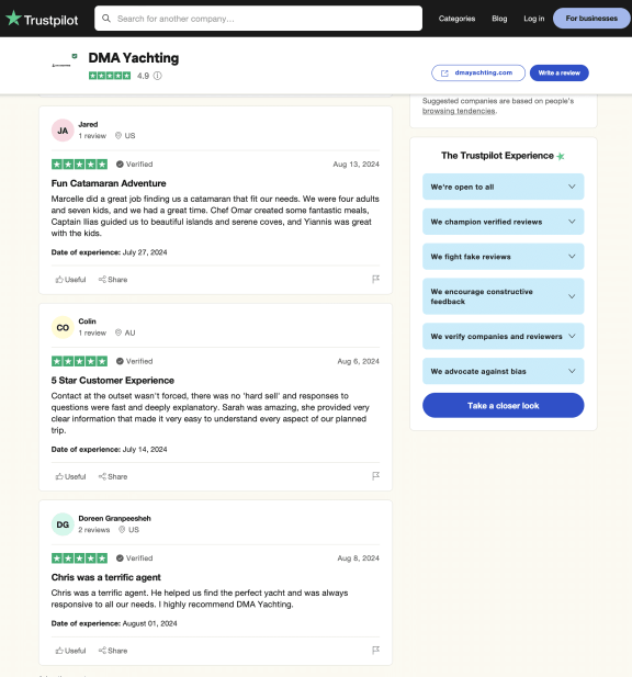 DMA Yachting Trustpilot Reviews