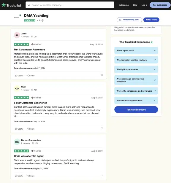 DMA Yachting Trustpilot Reviews
