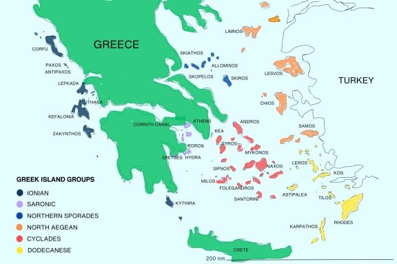 Map of Greece Yacht Charter Areas Greek Island Groups