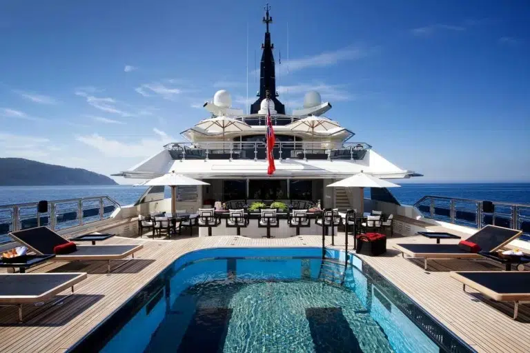 Swimming pool on back deck of superyacht ALFA NERO