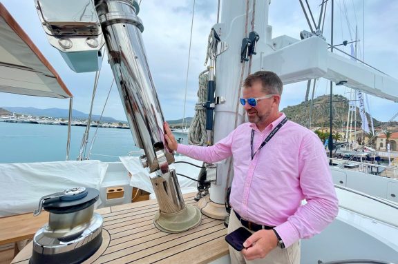 Charter Broker John Boullin onboard ALMYRA II at MEDYS Yacht Show 2025