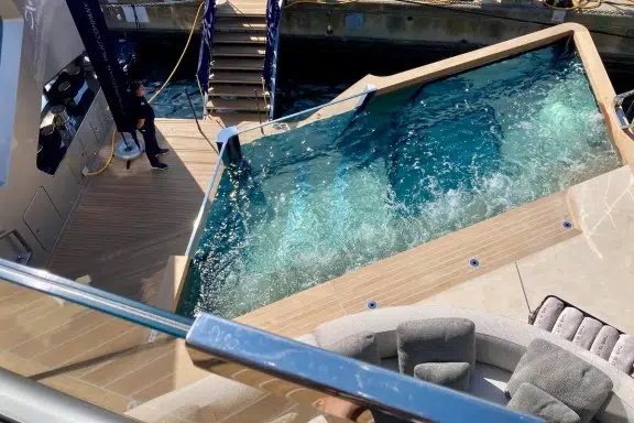 Superyacht THIS IS IT master cabin balcony, MYBA Yacht Show 2025, Sanremo, Italy